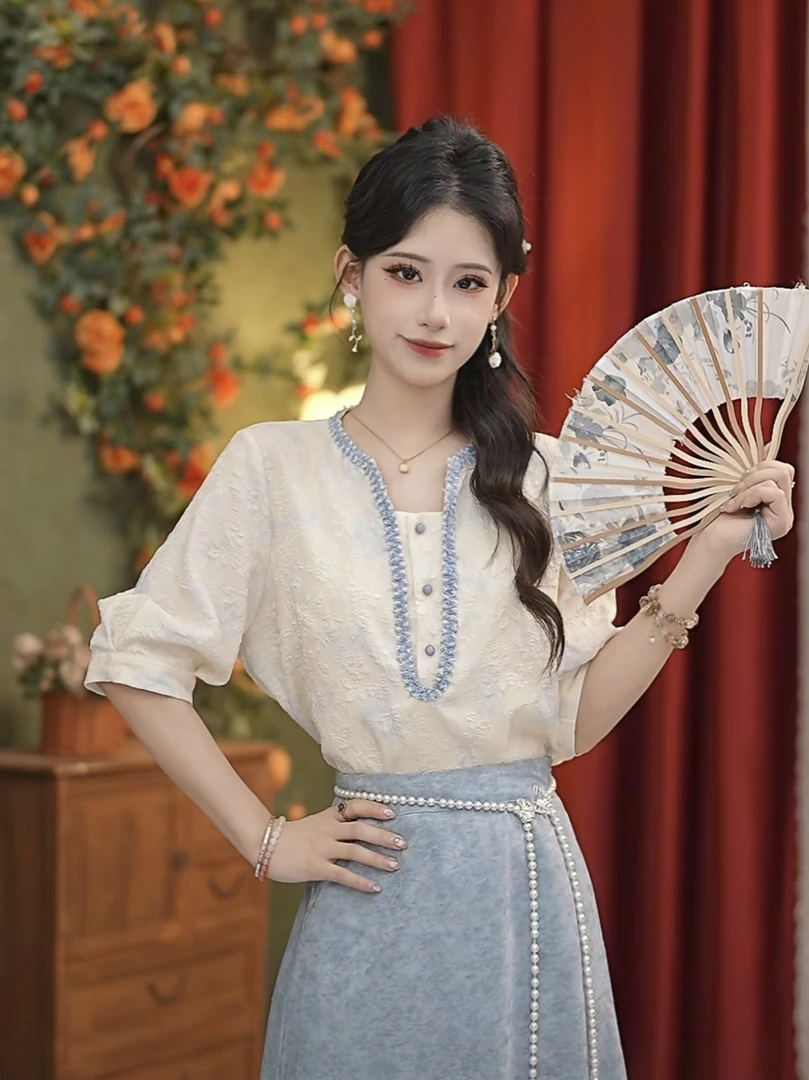 张嘉圆 【冷千】25新款百搭复古气质减龄显瘦新中式衬衫#4641