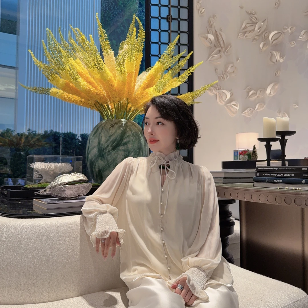 Betty Bairn【雪夜】高端新中式桑蚕丝短绒上衣24B-BW7530