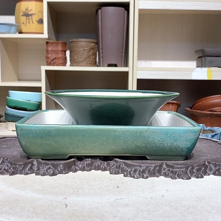 紫砂花盆南****）瑕疵长方3个 斗笠1个