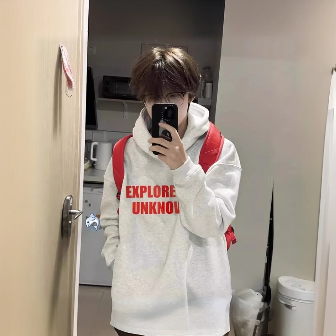 透气加绒加厚款连帽字母保暖卫衣加厚上衣印花长款