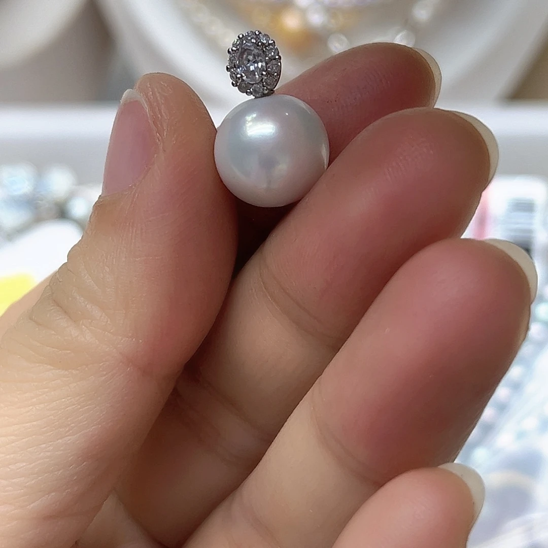 淡水珍珠银S925镶嵌吊坠耳钉