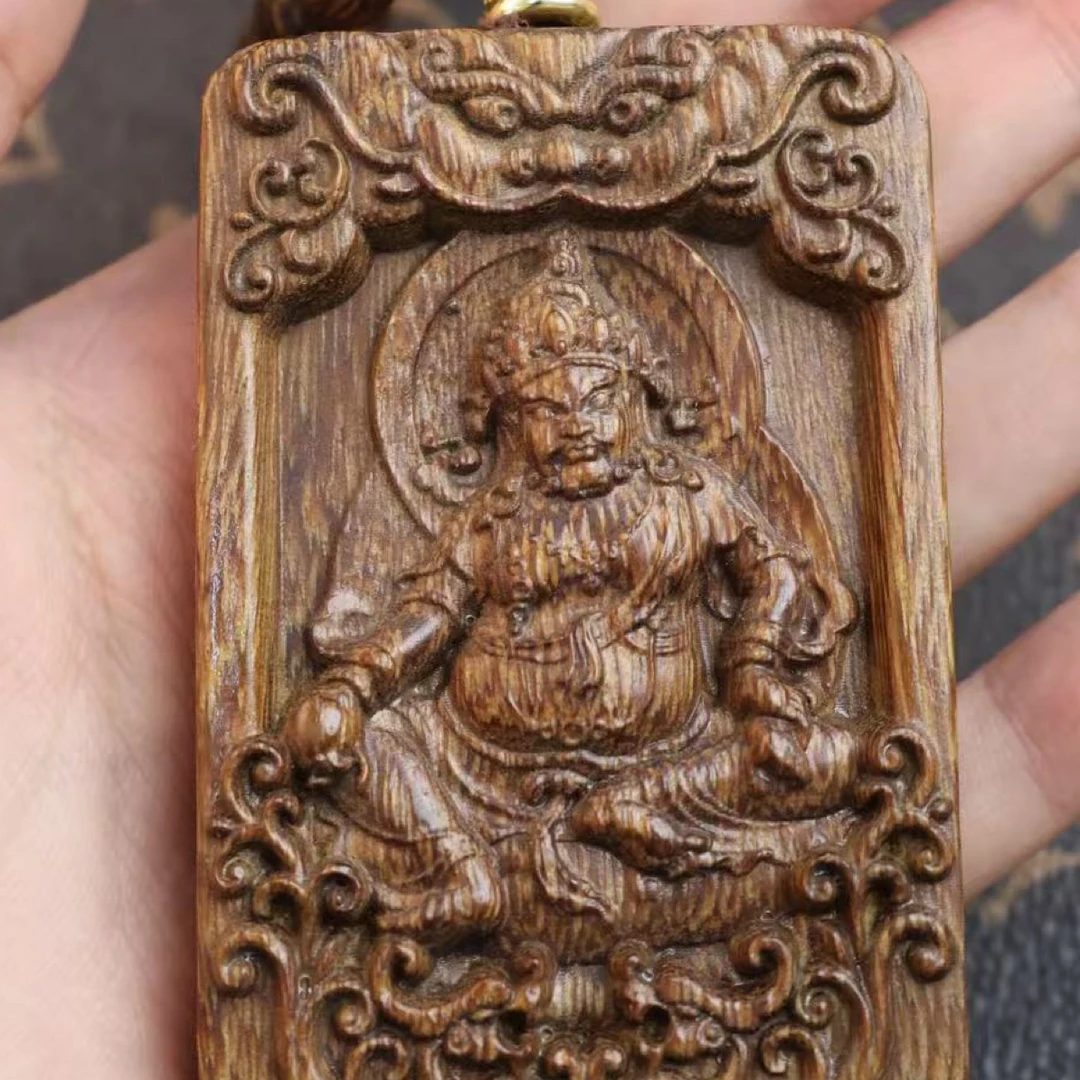 贡木5/8黄财神-108颗巴布亚贡木龙鳞纹双面精工雕刻挂件