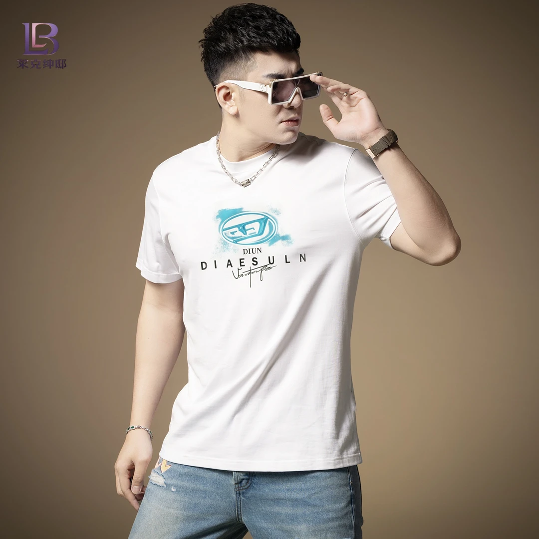 夏季新款白色时尚百搭印花美式高街潮流高端男士休闲圆领短袖t恤