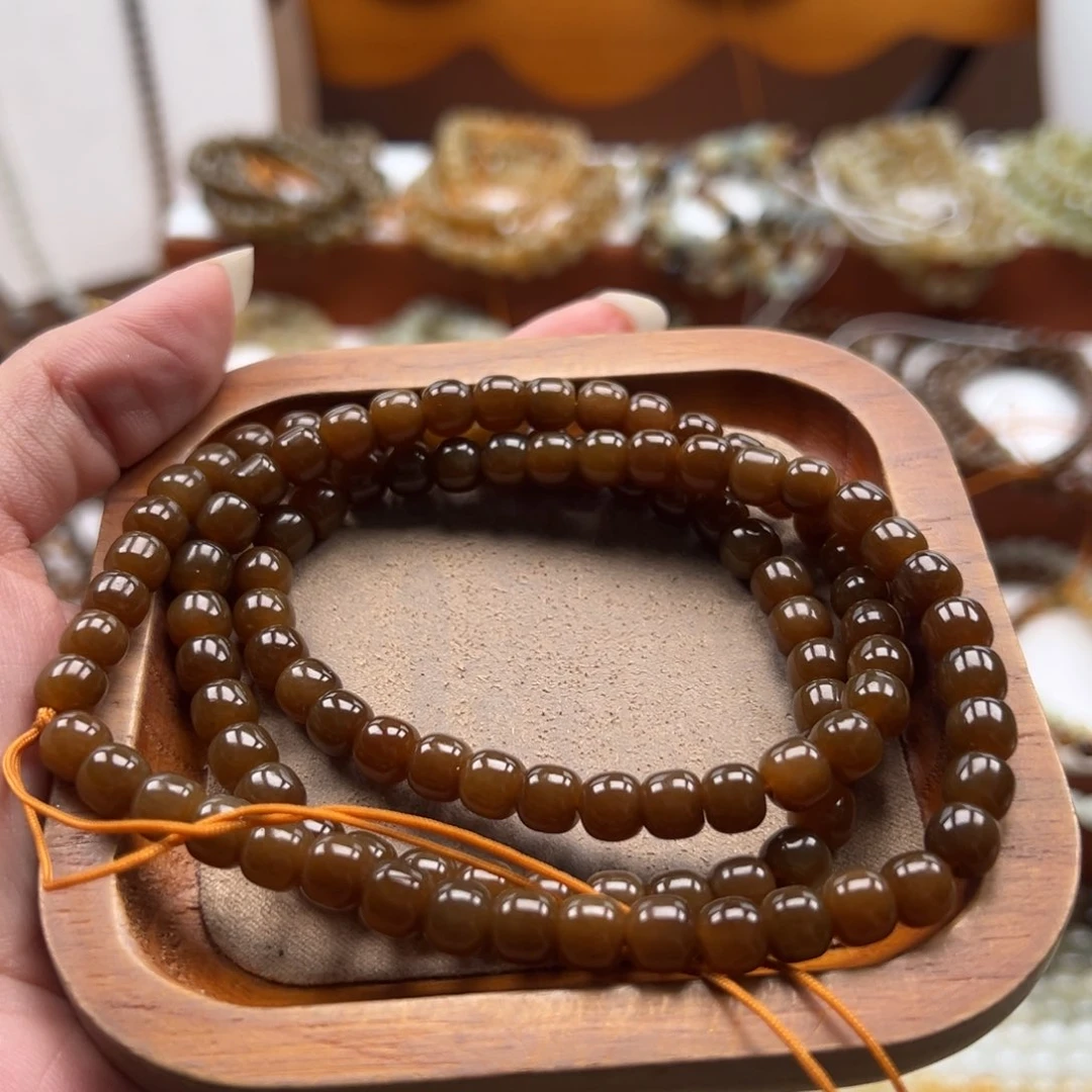 毛衣链未镶嵌和田玉珠串6*7mm