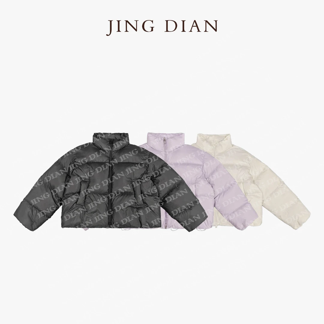 【JING DIAN】小立领极简三色90白鸭绒短款羽绒服