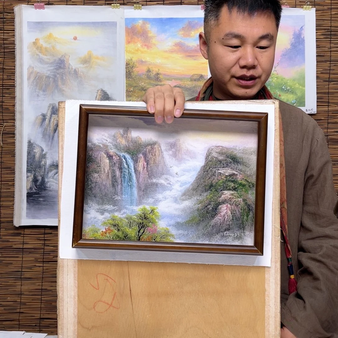 油画行路人小院绘画作品竞拍