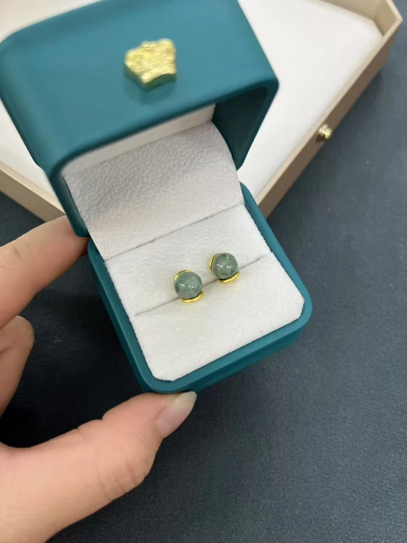 铜合金锆石耳饰 新款绿圆形耳钉满绿耳饰简约年轻百搭