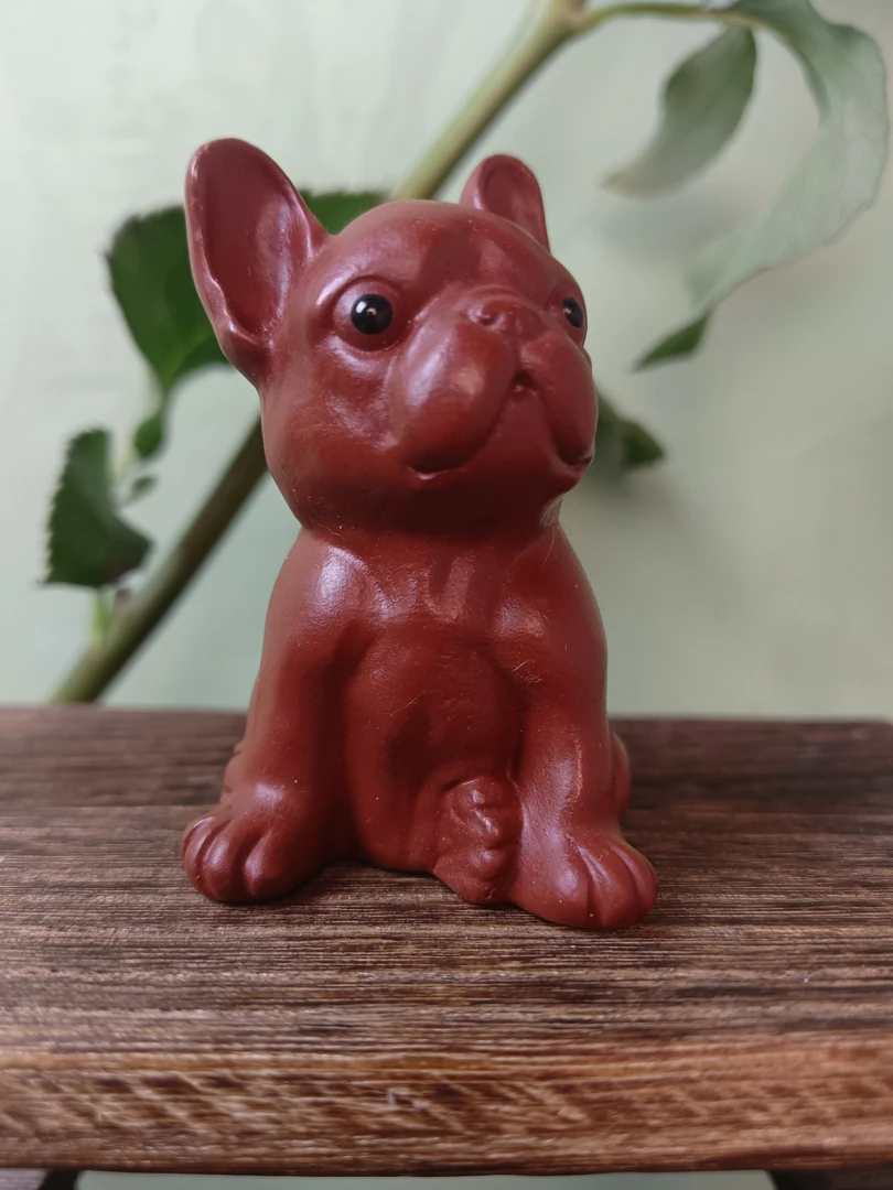 紫砂茶宠红泥斗牛犬茶宠摆件