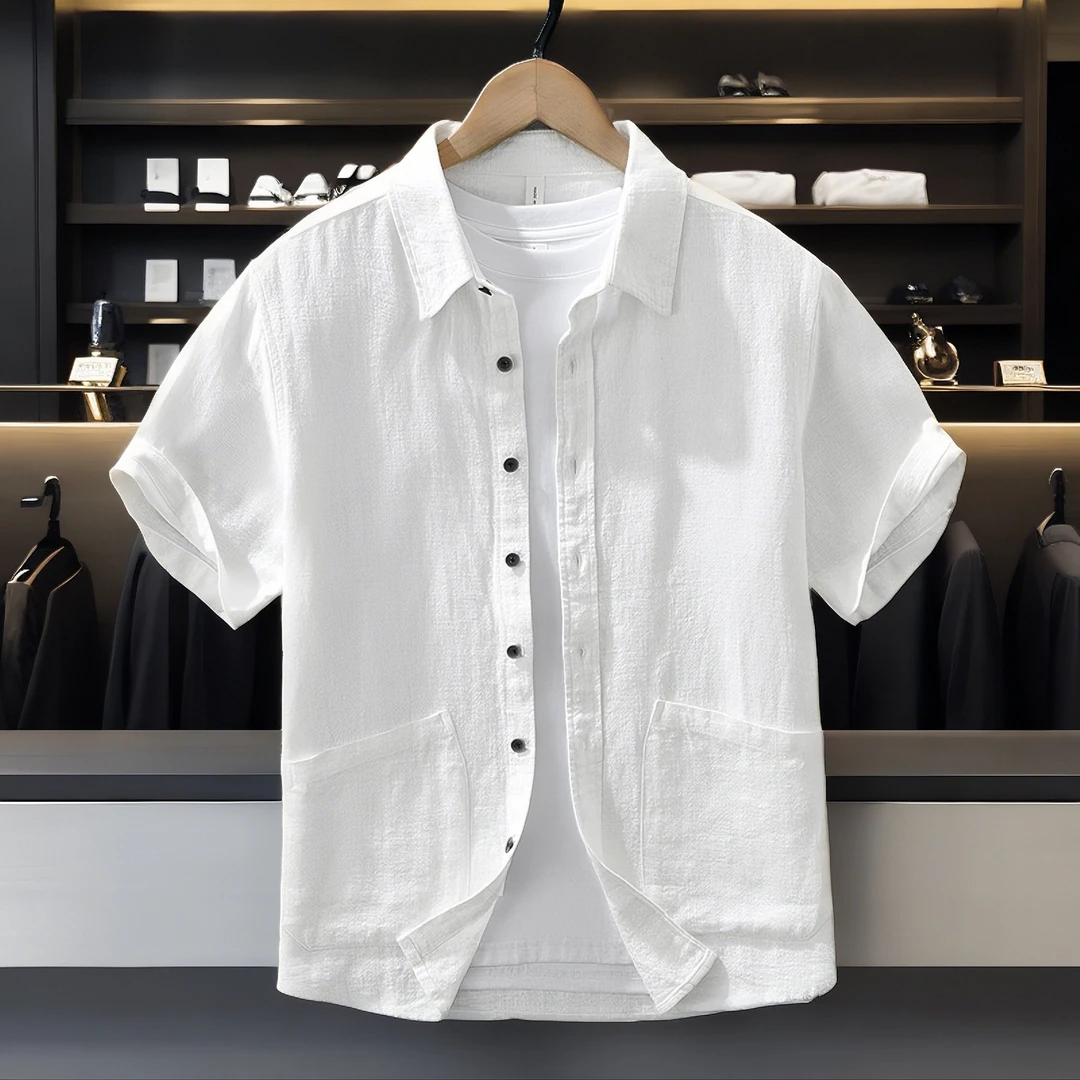 苎麻中式复古短袖衬衫白色薄款男士上衣中国风棉麻短袖休闲衬衣