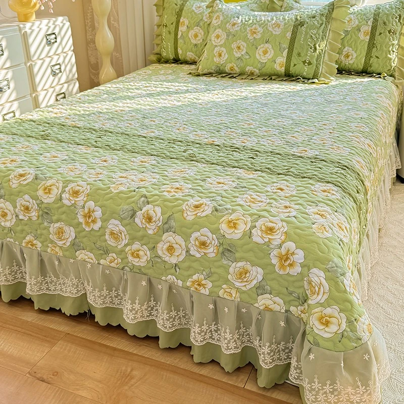 四季床盖韩版公主风蕾丝绗缝亲肤透气床品套件防滑可机洗居家好物