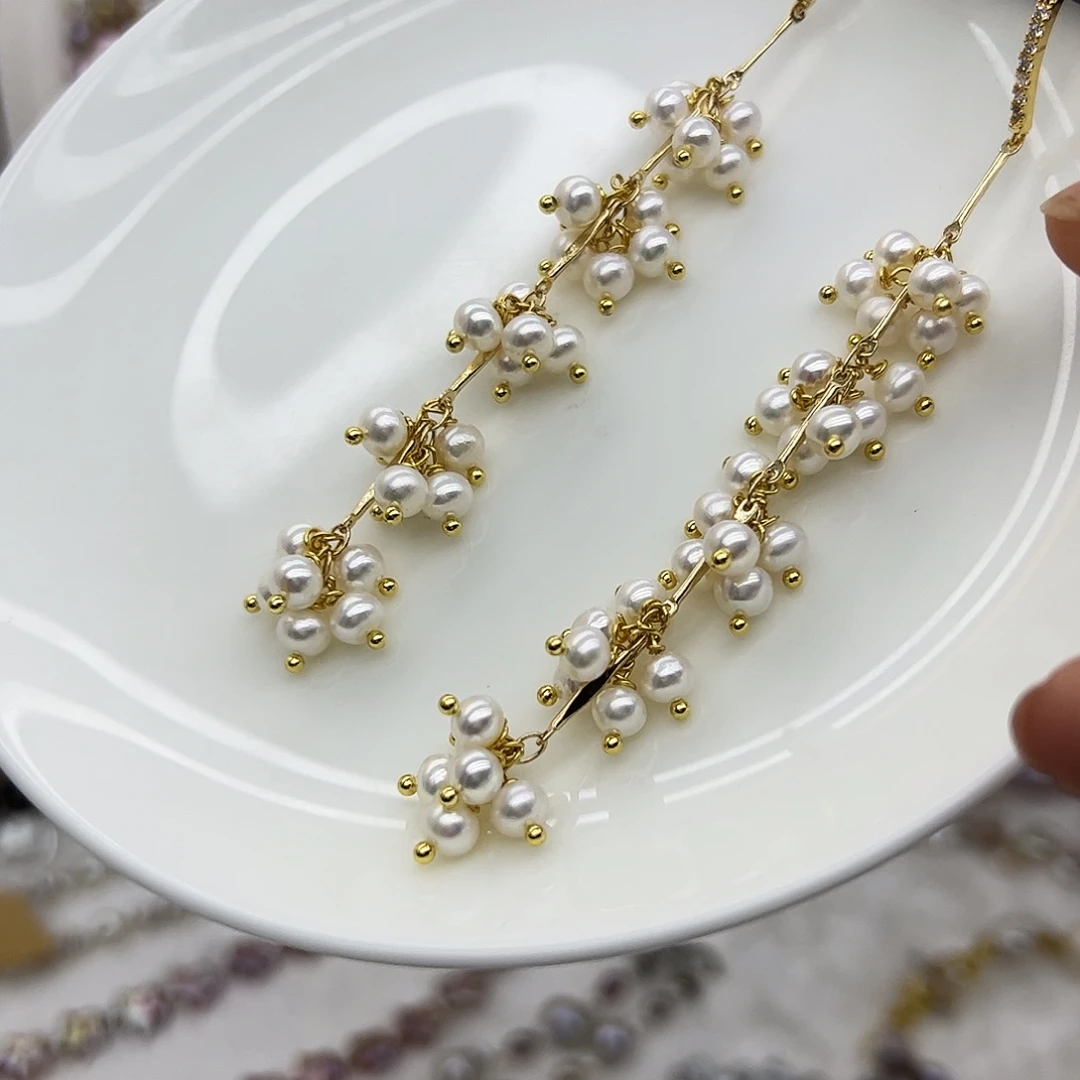 淡水珍珠银S925镶嵌耳饰