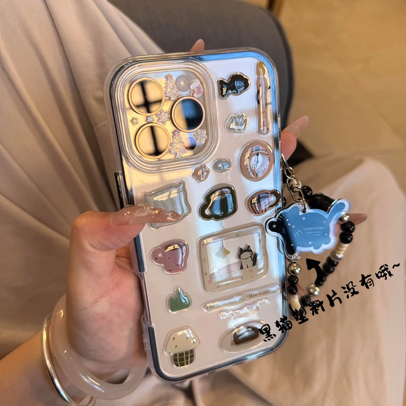 欧克里里猫咪滴胶黑猫珠链适用苹果16/15promax手机壳iphone1413