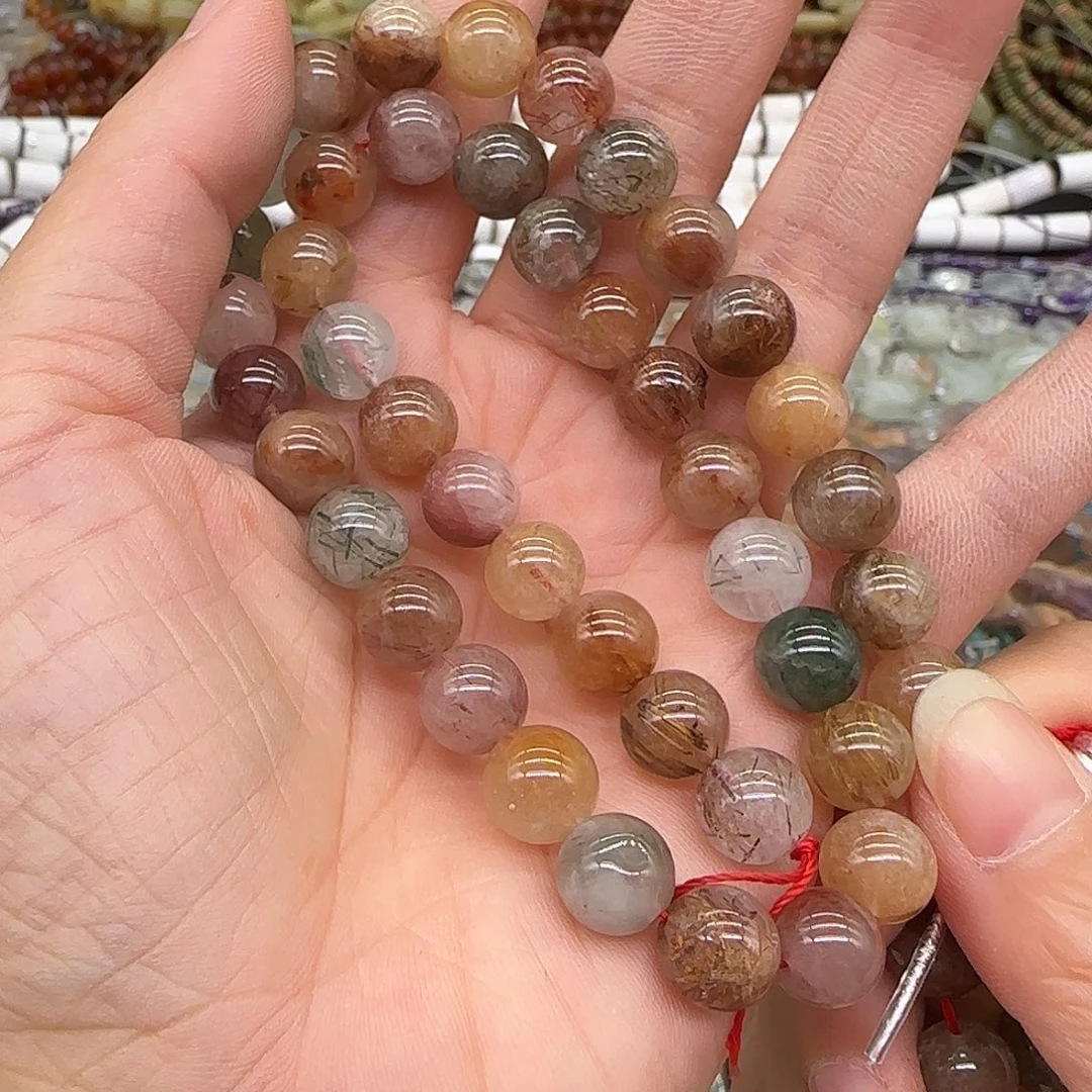 合金玛瑙/玉髓珠宝半成品发晶多宝8mm一条