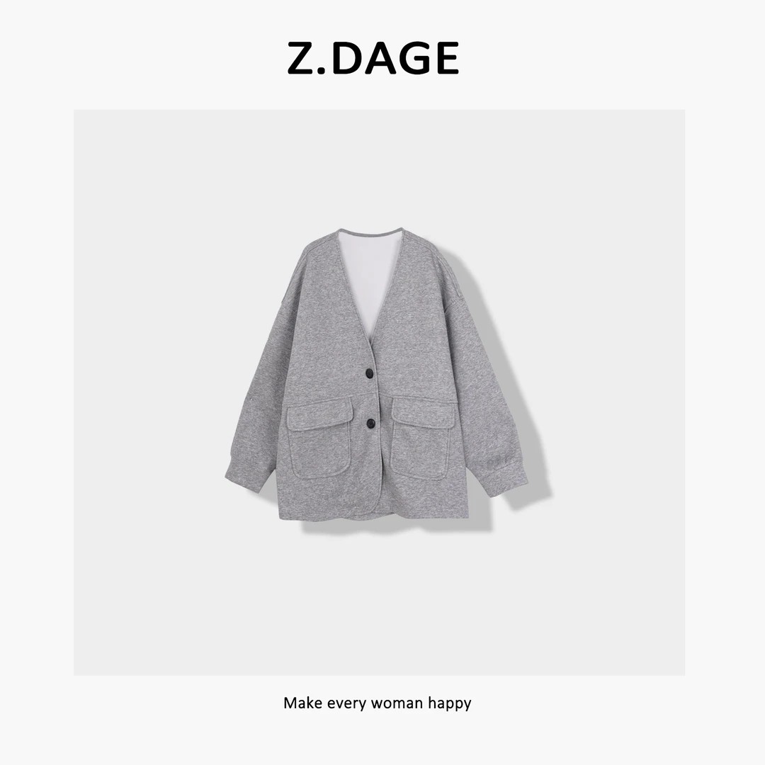 z.dage-‘中古香风’时尚极简风早春款双口包V设计领外套-81399
