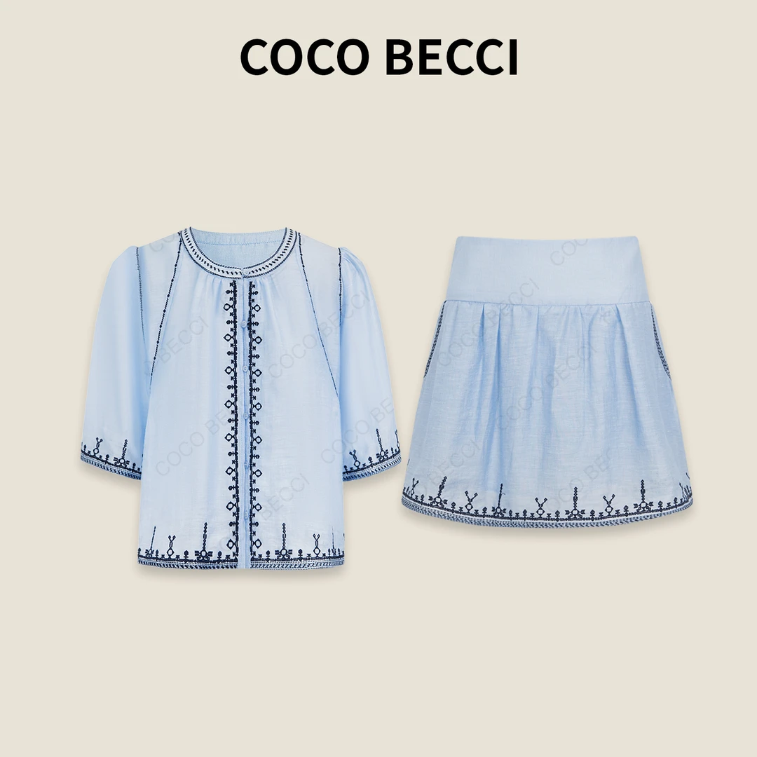 COCO BECCI【大牌订单款】民族风褶皱感显瘦刺绣套装CFXYB354021AB