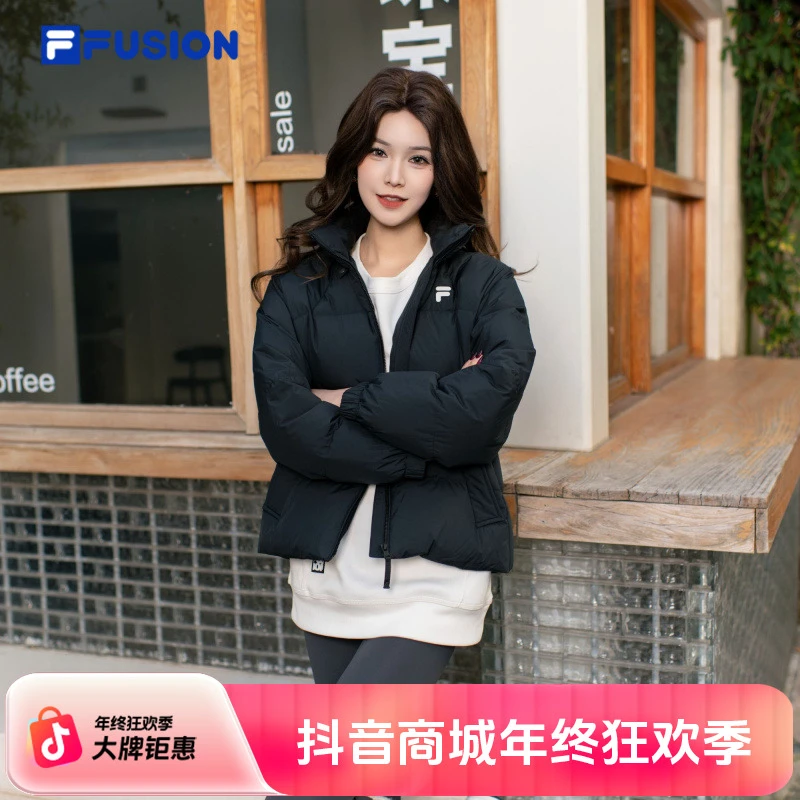 FILA FUSION斐乐潮牌羽绒服女2024冬季新款时尚休闲宽松连帽外套