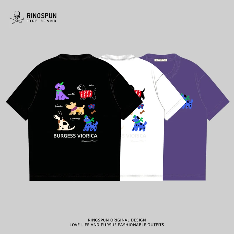 【六只狗】短袖t恤夏季新款男女半袖体恤圆领休闲纯棉刺绣半截袖T恤