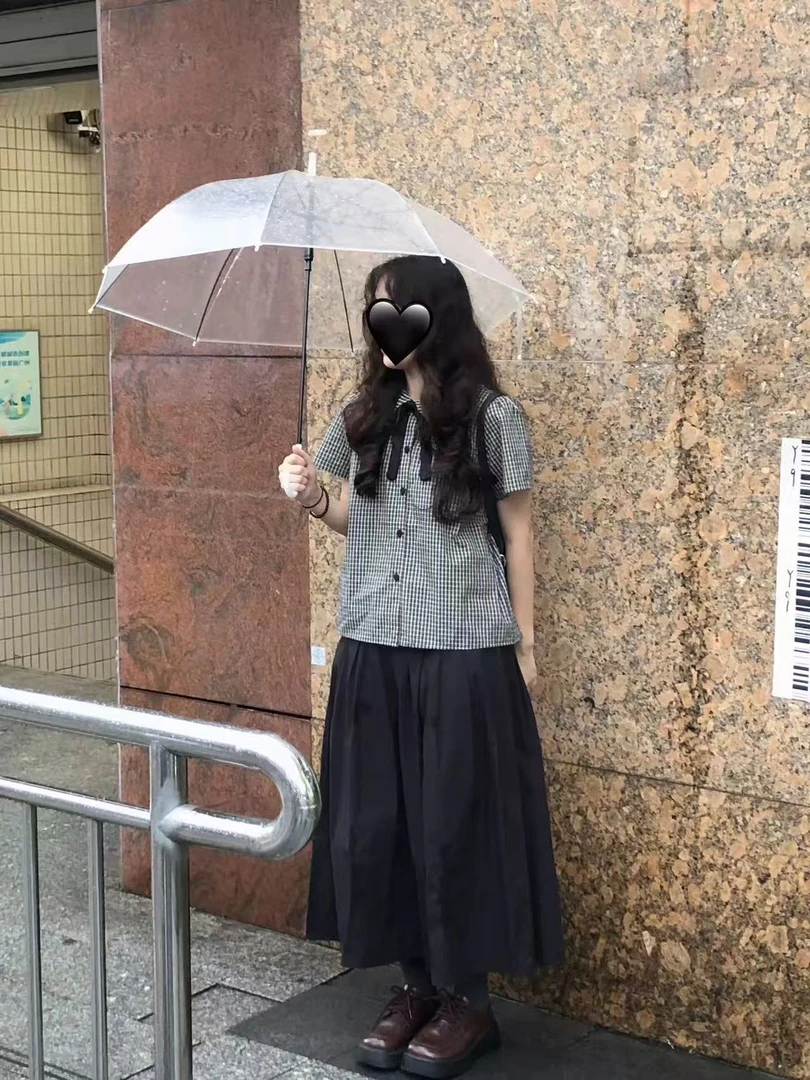 学院风蝴蝶结格子娃娃衬衫＋半身长裙胖MM夏季减龄套装