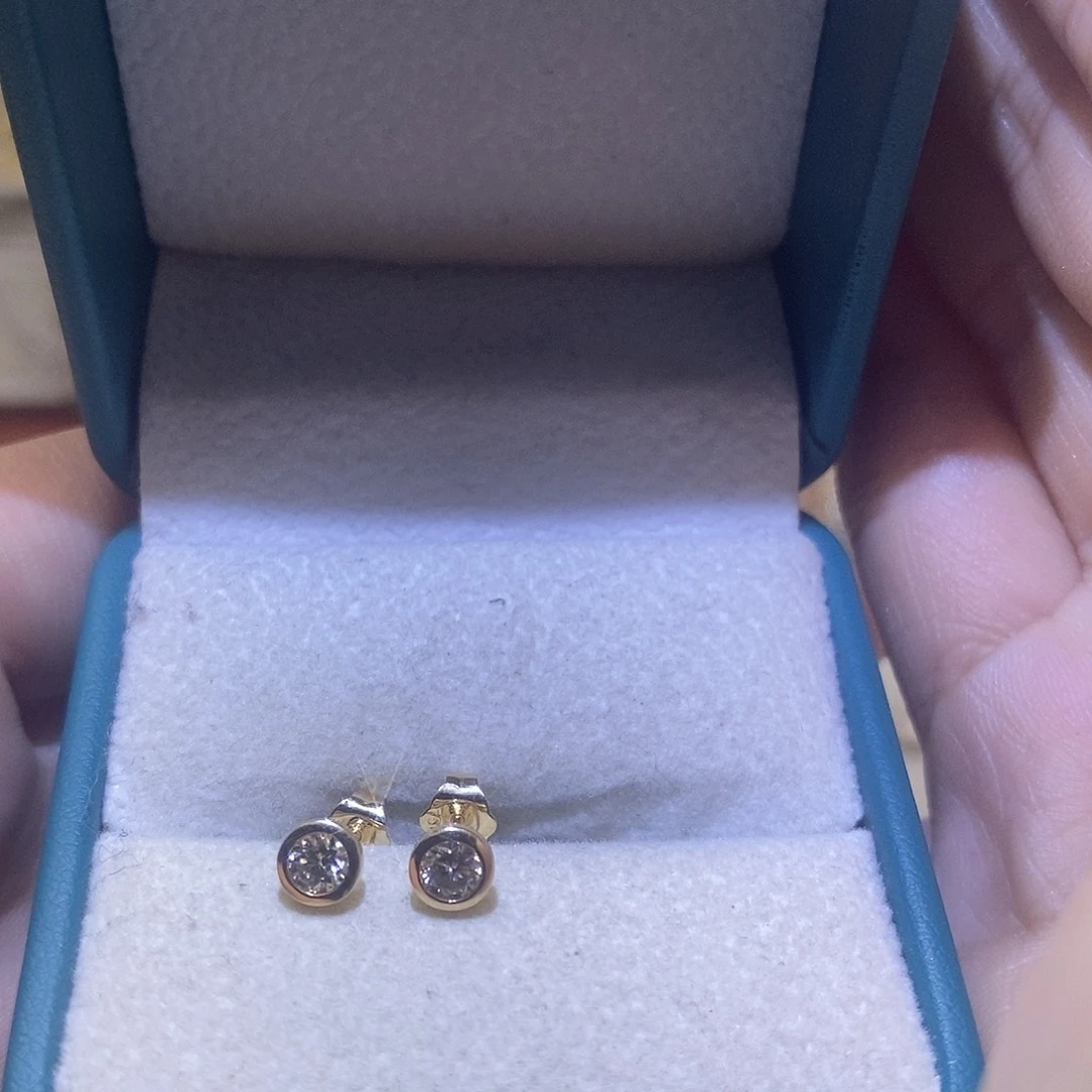 钻石耳饰18K金镶嵌30分气泡泡耳钉k黄