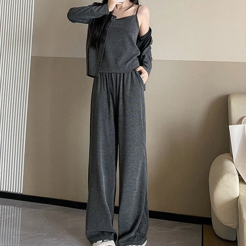 早秋新款套装裙女高级感韩系气质开衫吊带半裙酷飒风女装高级感*