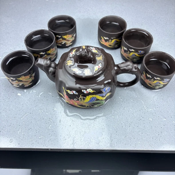 龙凤四方凤鸣壶+6扳指变色杯+壶绳