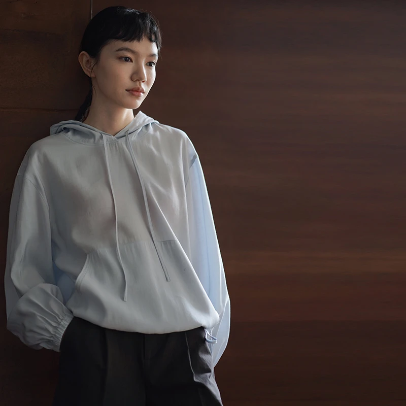 【女装优选】哈齿小姐连帽宽松长袖休闲衬衫薄款上衣女20ZZ2504935C