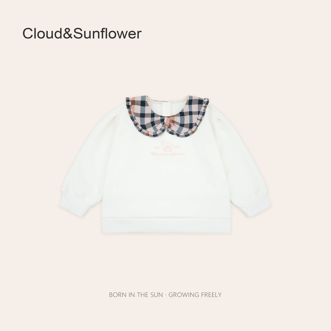 女童春季翻领格子爱心刺绣休闲卫衣660636