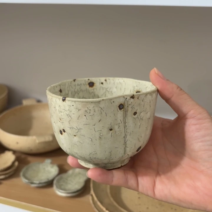 陶阿沐手作粉引绿咖啡杯