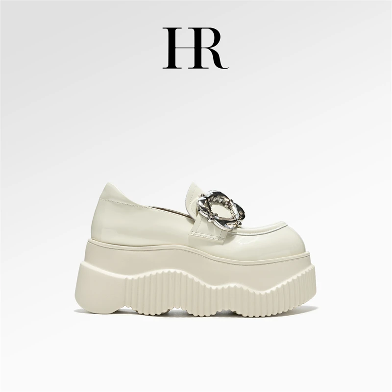 HR/赫莲娜轻奢小众舒适秋季新款休闲真皮乐福鞋厚底水钻英伦风