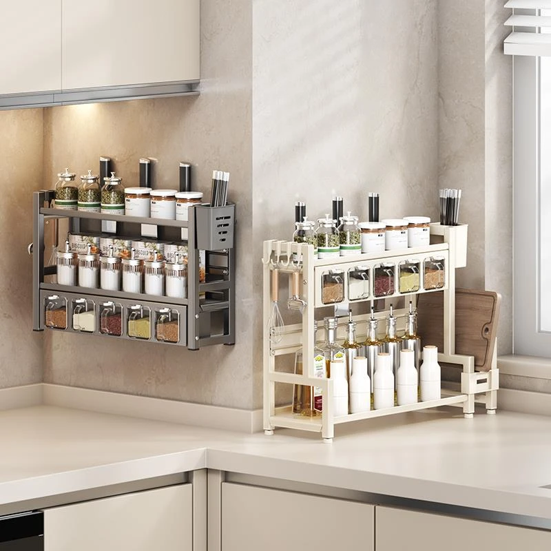 厨房置物架多功能调料品架厨房盐调味罐收纳架收纳盒台面调料架子