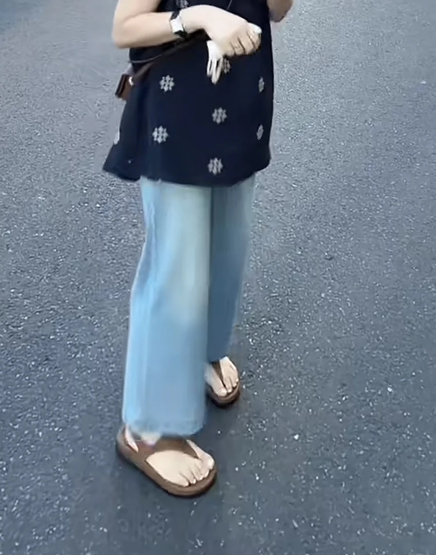 UM276-5韩系脚口开叉窄版直筒牛仔裤四面弹2025夏季新款牛仔裤