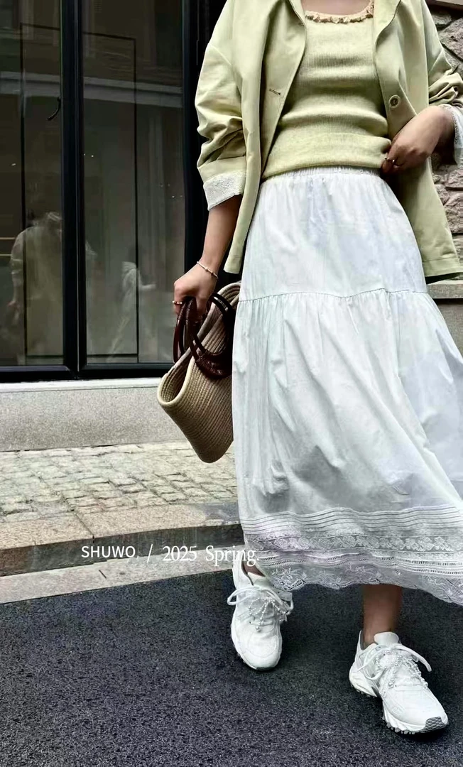 “织梦”深圳南油春夏新款淑女蕾丝花边半身裙高腰显瘦气质大摆裙