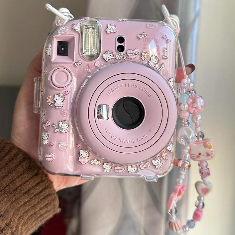 富士拍立得mini12保护套高颜值透明水晶壳防摔全包保护壳带挂饰女