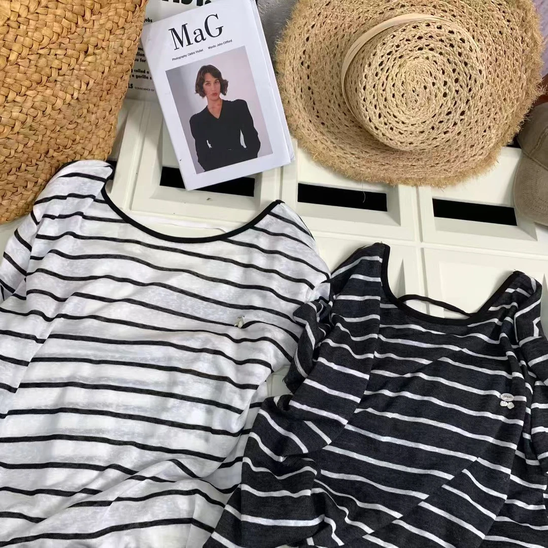 『雨美 Show』3308后背设计款条纹T短袖