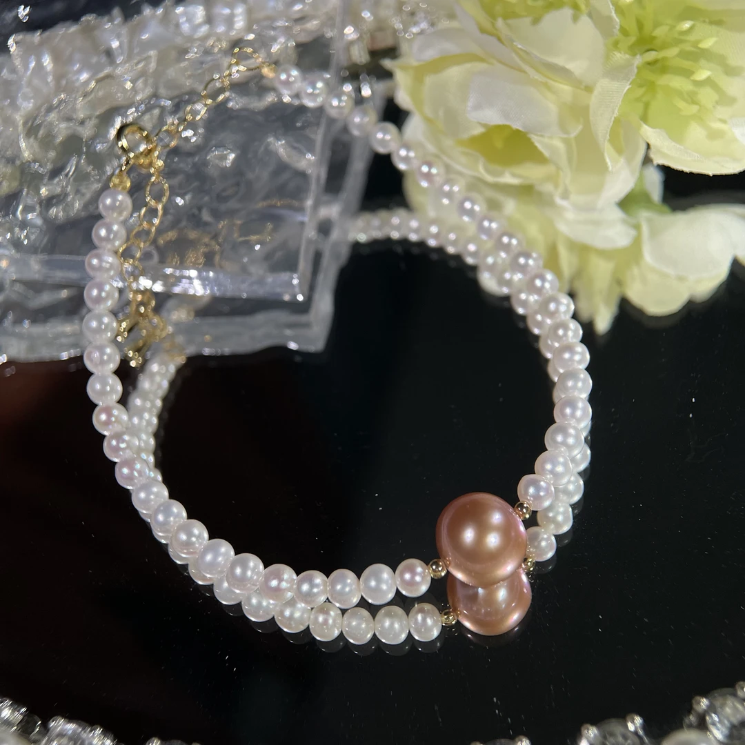 妖紫珍珠配强光白珍珠手链 KT25110442