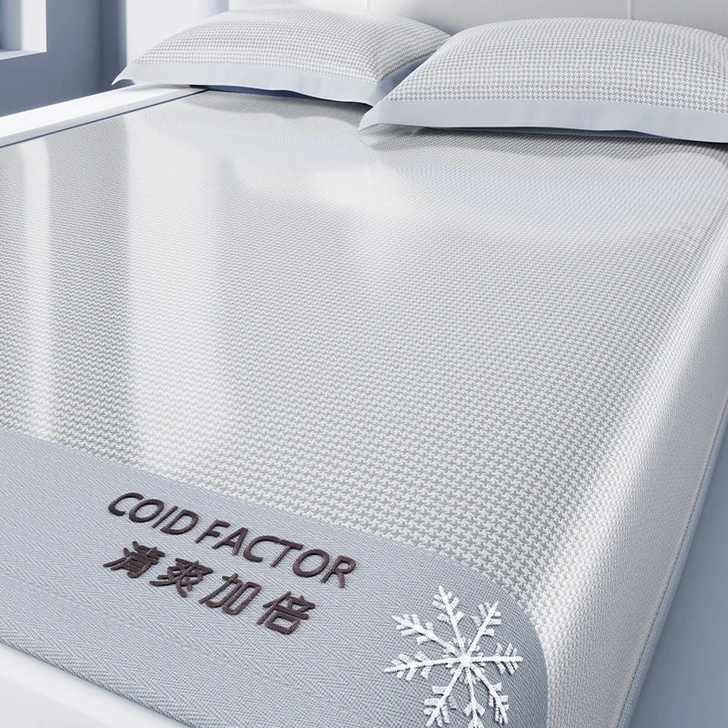 A类凉感冰丝藤席凉席席子三件套320千鸟格 高级灰