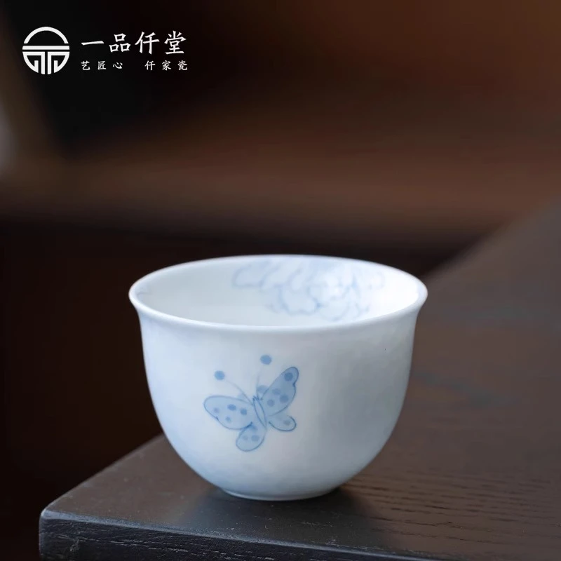 陶瓷小茶杯主人杯釉下彩手绘品茗杯圆口家用陶瓷功夫茶具单个茶杯