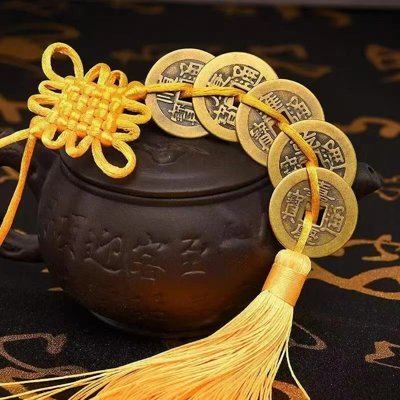 纯黄铜五帝钱中国结挂件适合门对门家居装饰