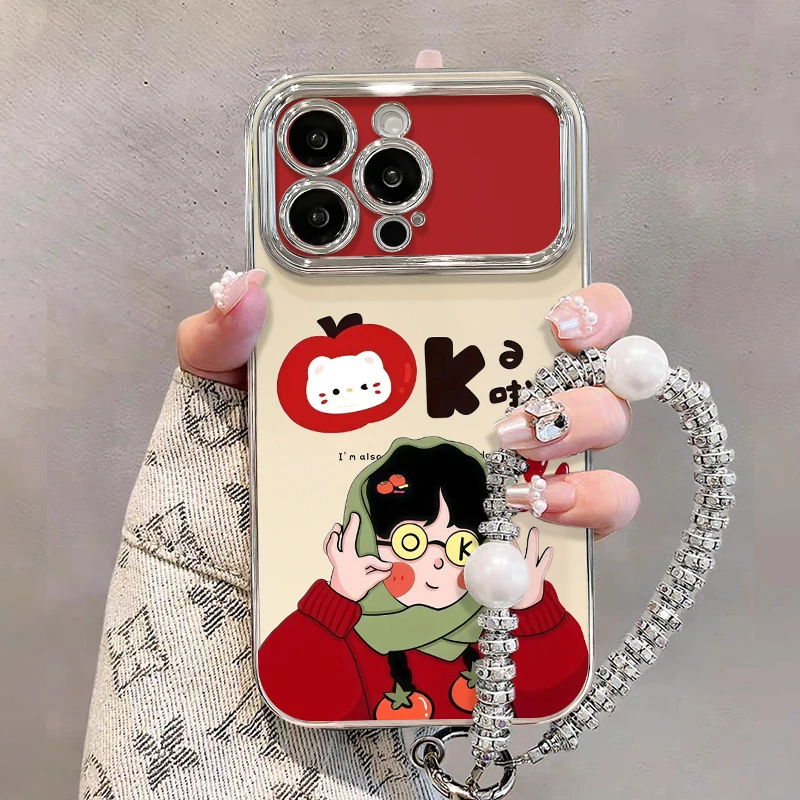 OK女孩适用于苹果15vivo华为oppo小米iPhone16电镀大视窗手机壳