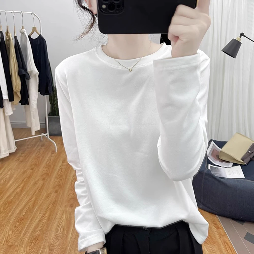 秋冬新款修身圆领减龄纯色基础款德绒双面磨毛打底显瘦保暖T恤衫