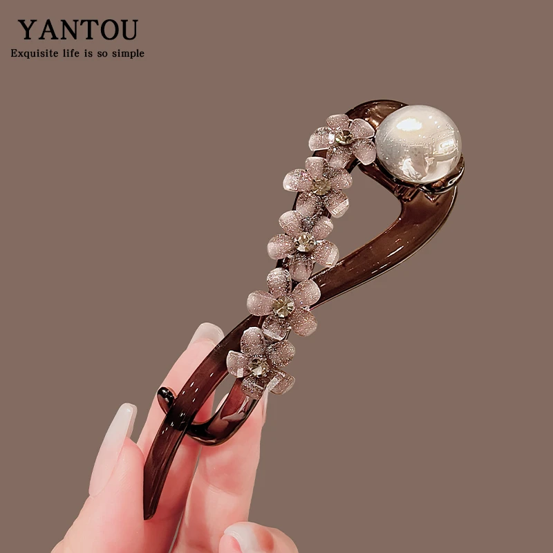 桃之夭夭发夹女款新中式花朵扭扭夹后脑勺盘发抓夹头饰发卡一字夹