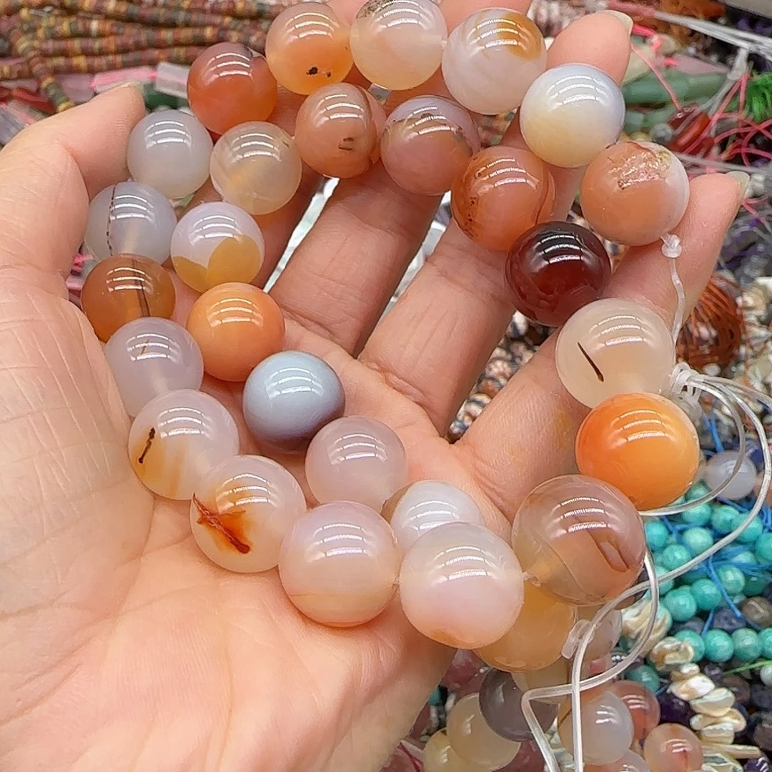 合金玛瑙/玉髓珠宝半成品粉玛瑙14mm一条