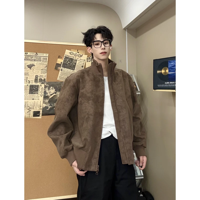 美式短款扎染飞行夹克男春秋季cleanfit立领皮衣外套高级感棒球服