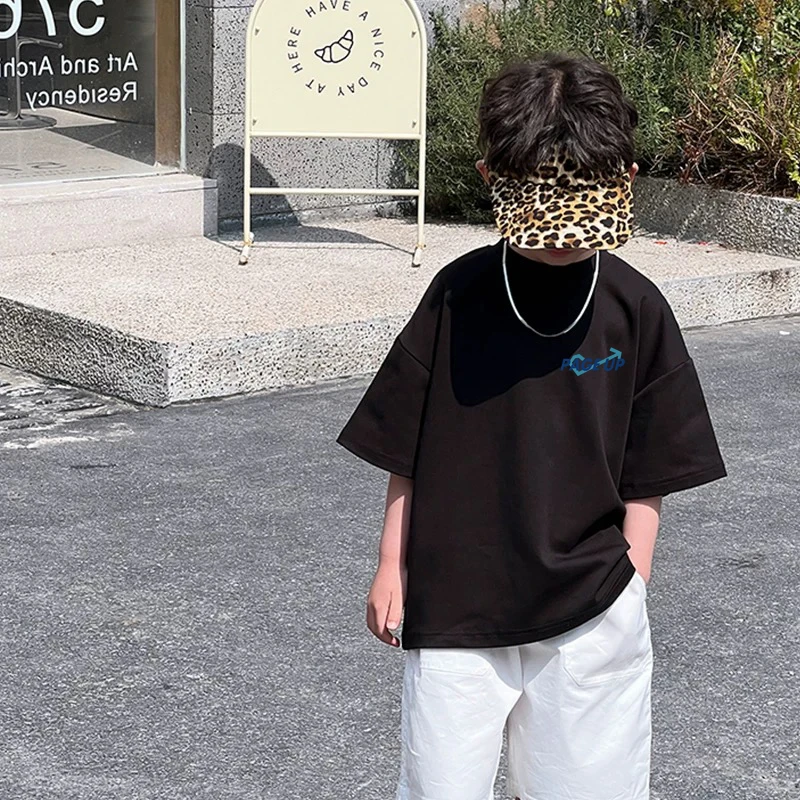 T恤夏季百搭纯色韩版潮流印花童装半袖短袖宽松男儿童男童洋气