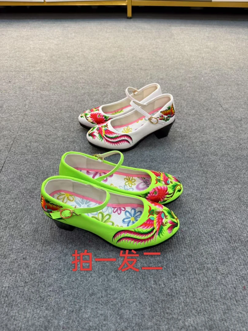 粗中跟长尾鸟绣花鞋庆祝一周年活动厂家直销