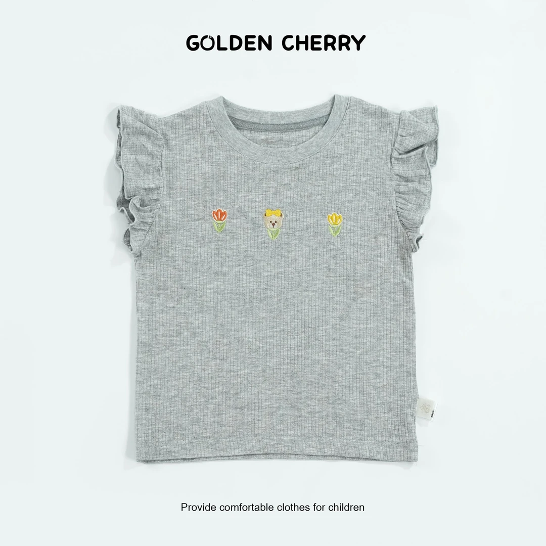 【金樱桃Golden cherry】小童灰色小熊刺绣飞袖背心QDD869
