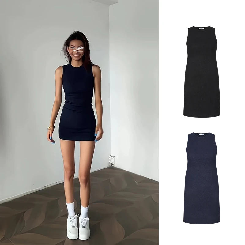 Moses Queen/魔西女王辣妹无袖背心圆领连衣裙修身收腰包臀连衣裙