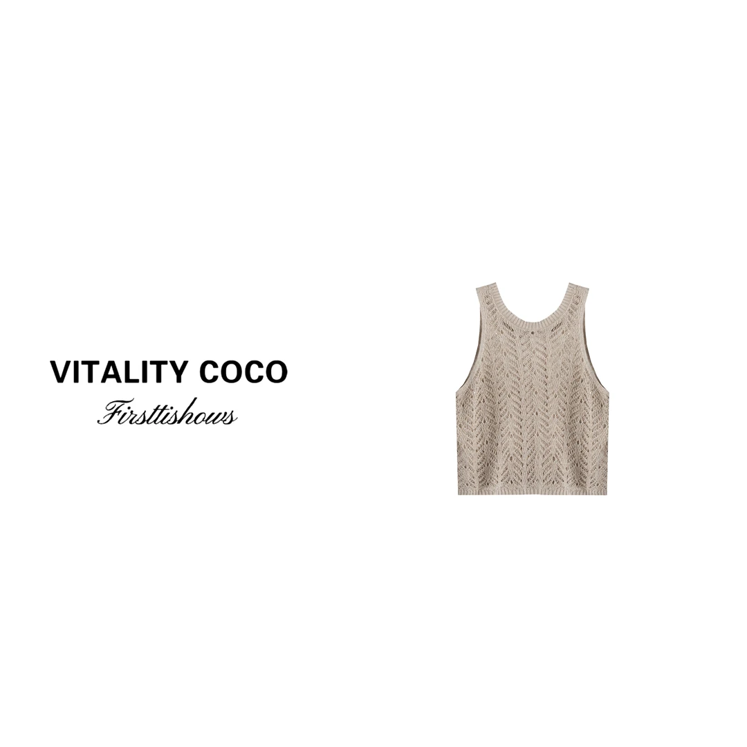 「VITALITY COCO」春季新款休闲轻奢编织镂空无袖背心两件套-2009