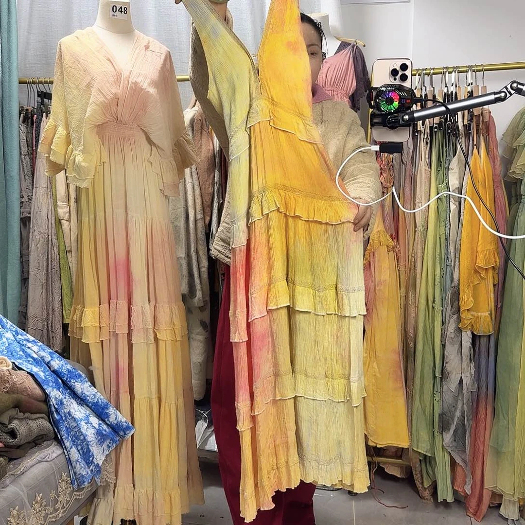 棉植物染花果染背心裙