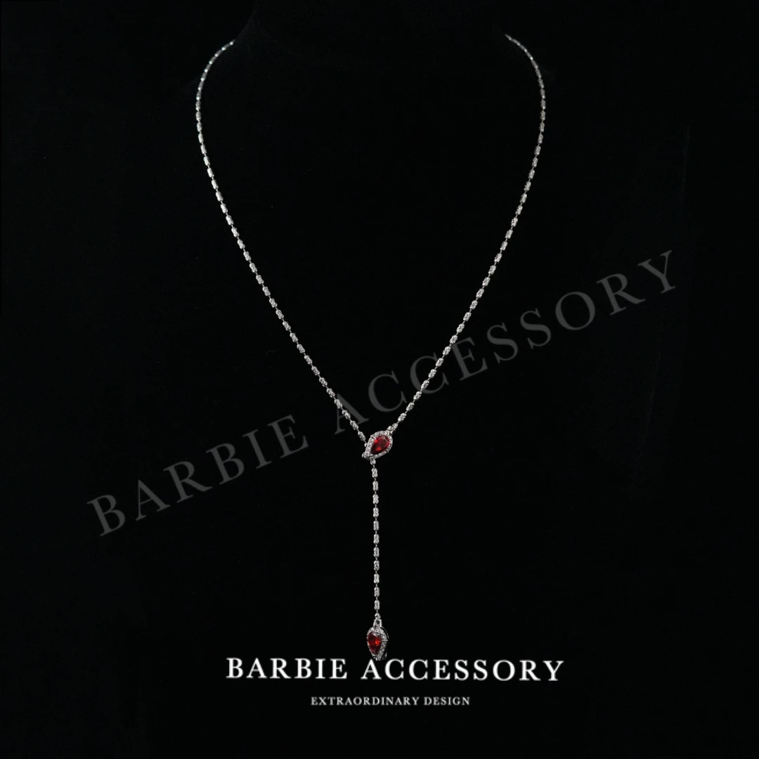 铜合金合成锆石项链 【红坠】法式中古轻奢设计款高级感项链